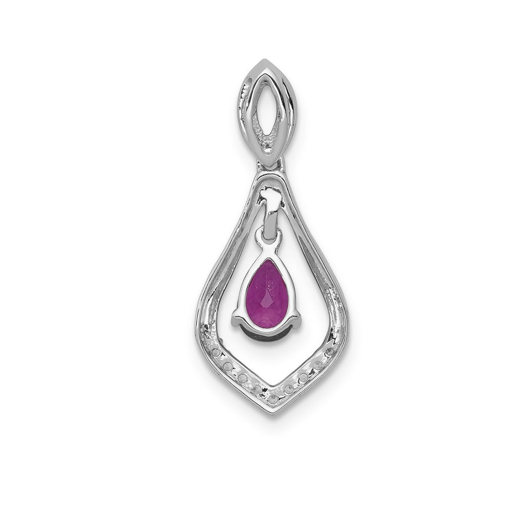 14k White Gold Diamond and Ruby Teardrop Dangle Pendant (1.35 grams)