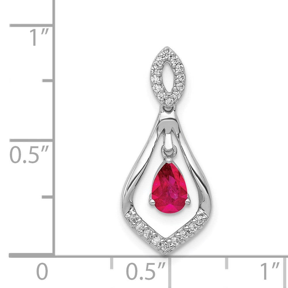 14k White Gold Diamond and Ruby Teardrop Dangle Pendant (1.35 grams)