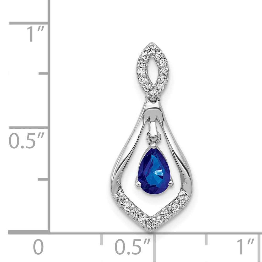 14k White Gold Diamond and Sapphire Teardrop Dangle Pendant (1.35 grams)