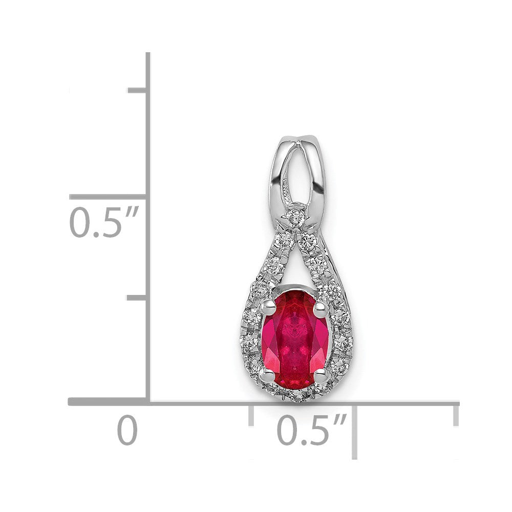 14k White Gold Diamond and Oval .50 Ruby Pendant (0.85 grams)