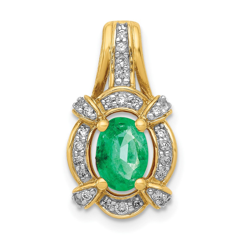 14k Fancy Diamond and Oval Emerald Pendant (1.9 grams)