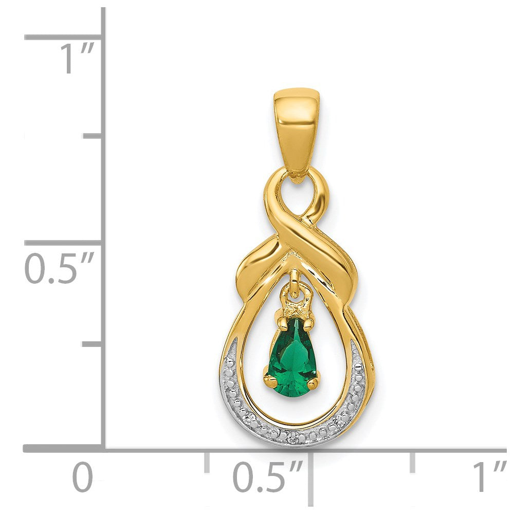 14k Pear Emerald and Diamond Pendant (1.15 grams)