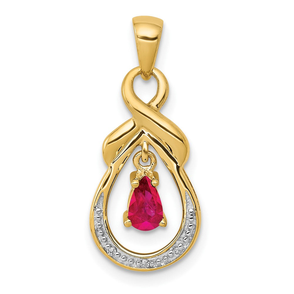 14k Pear Ruby and Diamond Dangle Pendant (1.15 grams)