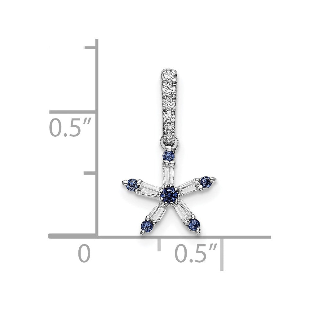 14k White Gold Blue Sapphire and Diamond Star Pendant (0.5 grams)