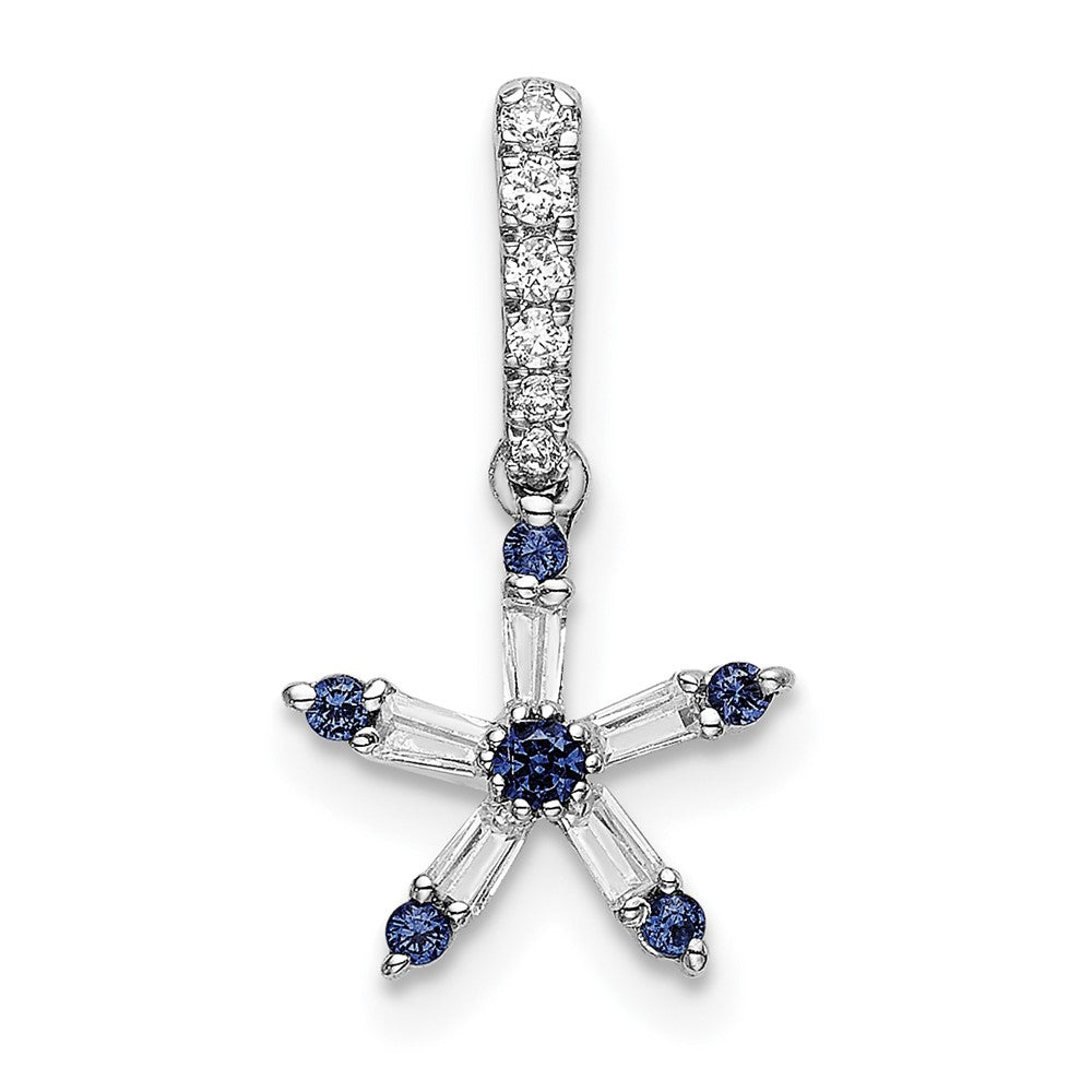 14k White Gold Blue Sapphire and Diamond Star Pendant (0.5 grams)