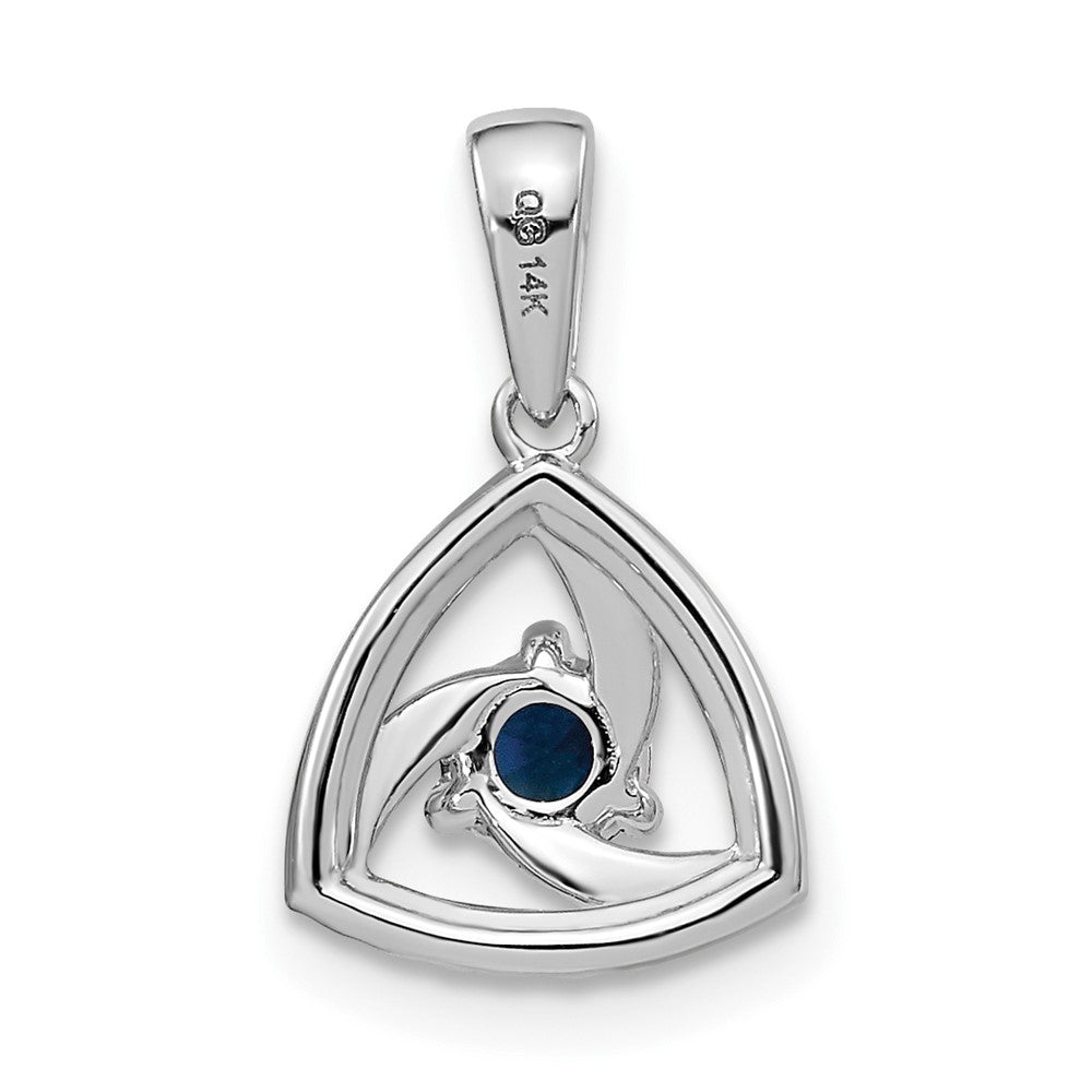 14k White Gold Diamond and Blue Sapphire Triangle Pendant (1.1 grams)