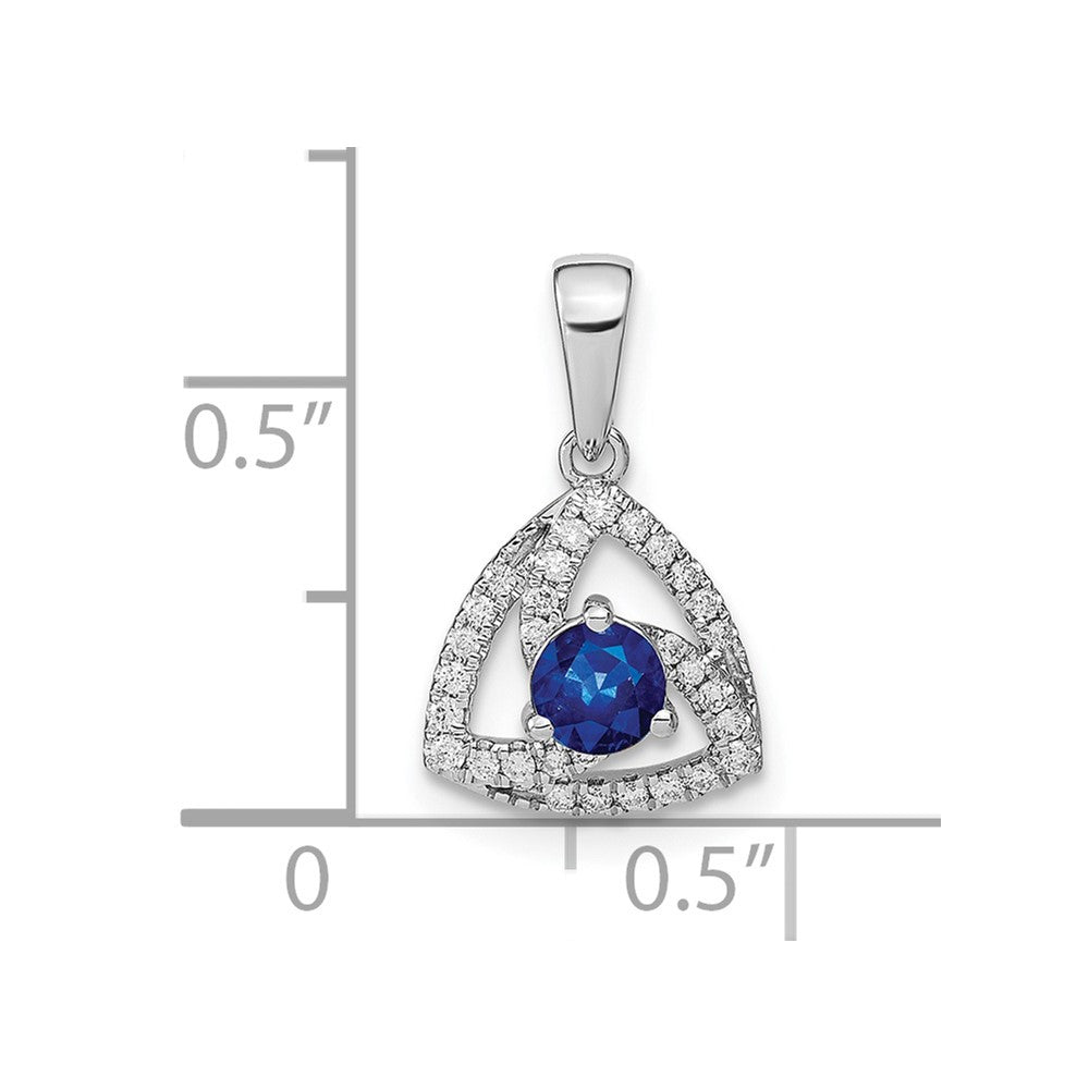 14k White Gold Diamond and Blue Sapphire Triangle Pendant (1.1 grams)