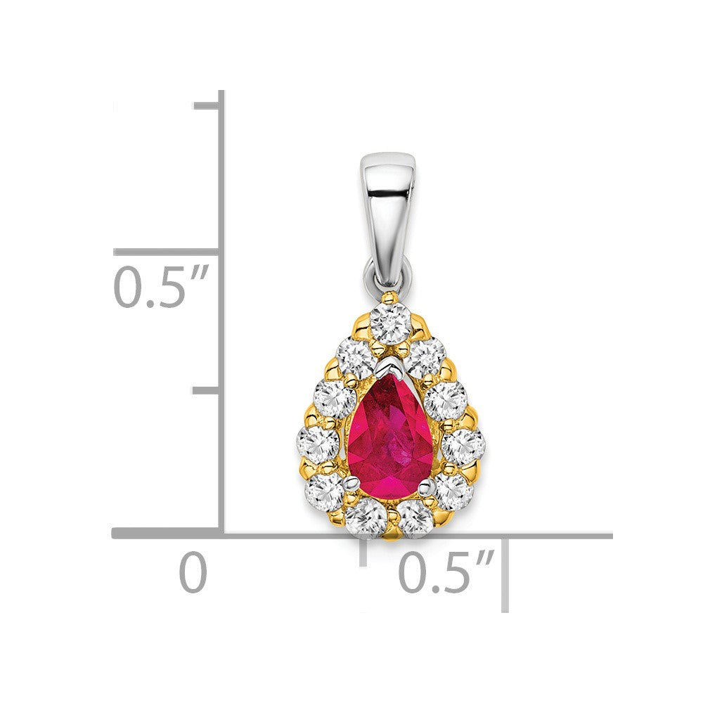 14k Two-tone Pear Ruby and Diamond Halo Pendant (1.25 grams)