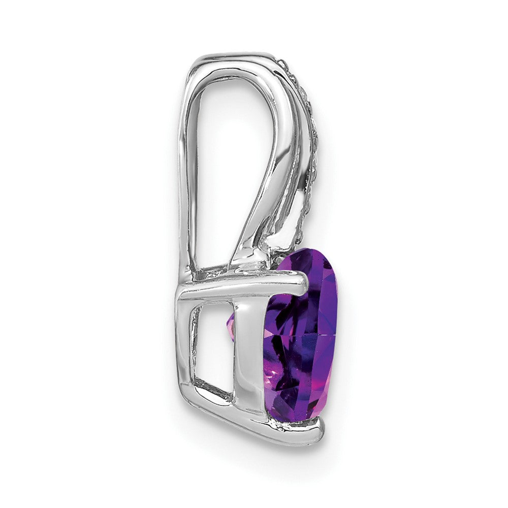 14k White Gold Heart Amethyst and Diamond Pendant (1.1 grams)