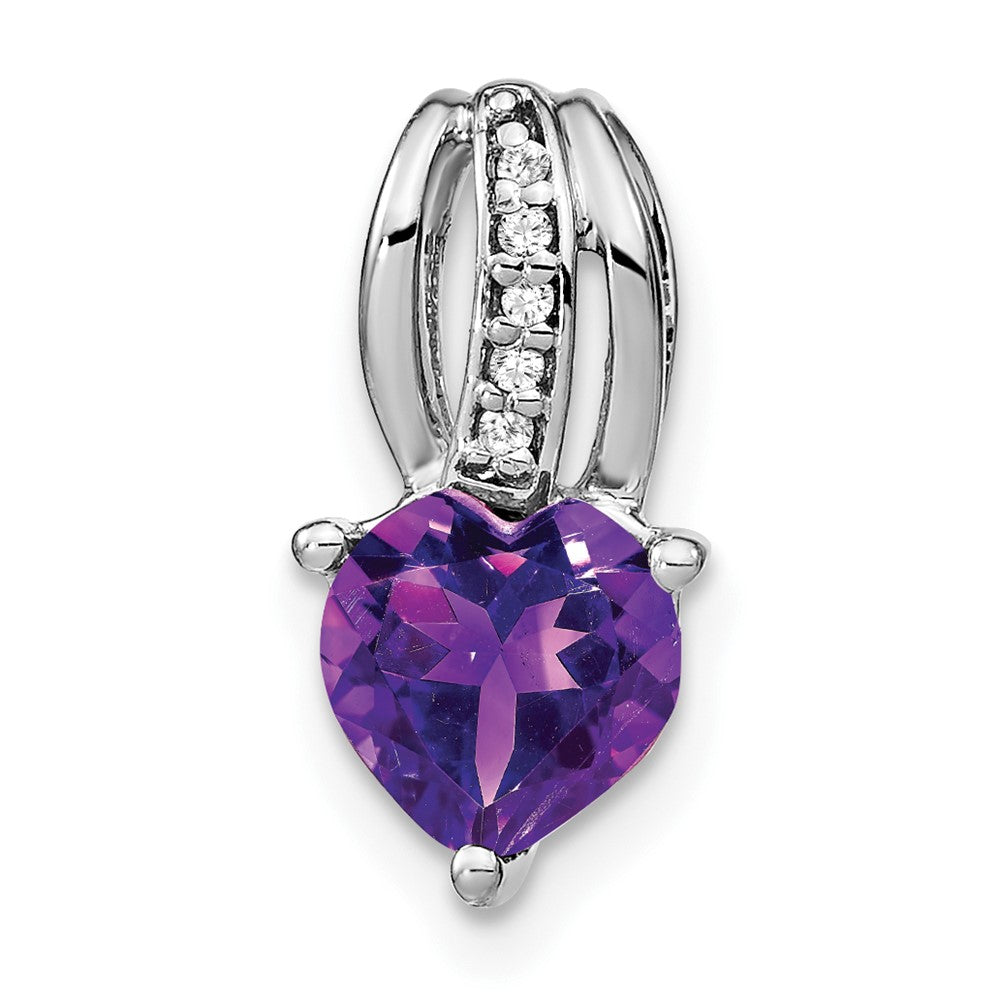 14k White Gold Heart Amethyst and Diamond Pendant (1.1 grams)