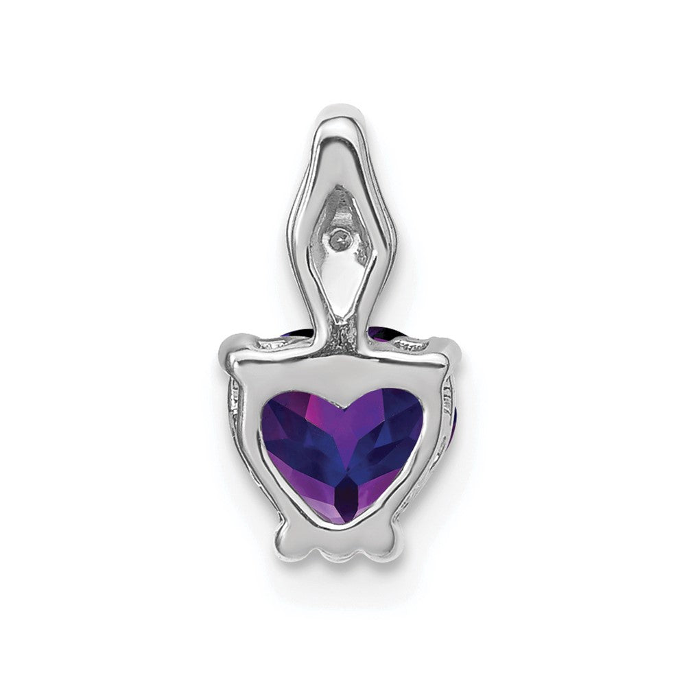 14k White Gold Heart Amethyst and Diamond Pendant (0.6 grams)
