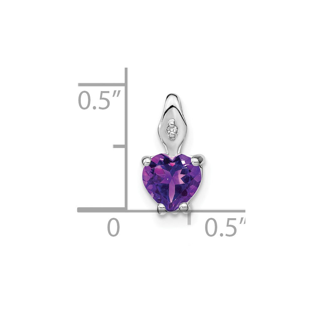 14k White Gold Heart Amethyst and Diamond Pendant (0.6 grams)