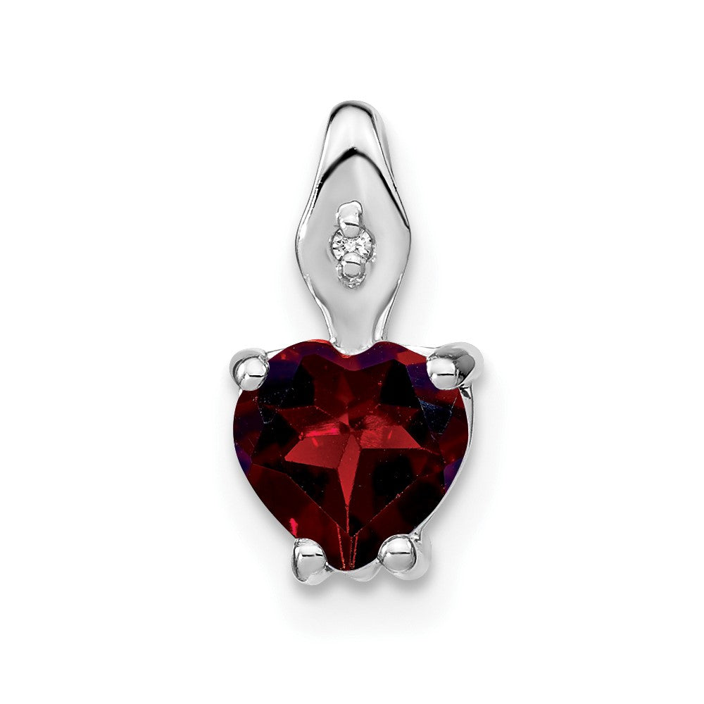 14k White Gold Heart Garnet and Diamond Pendant (0.6 grams)