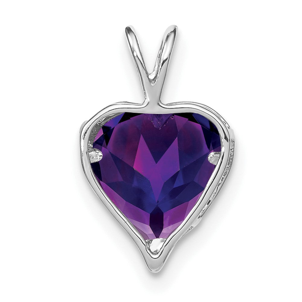 14k White Gold Amethyst and Diamond MOM Heart Pendant (0.75 grams)