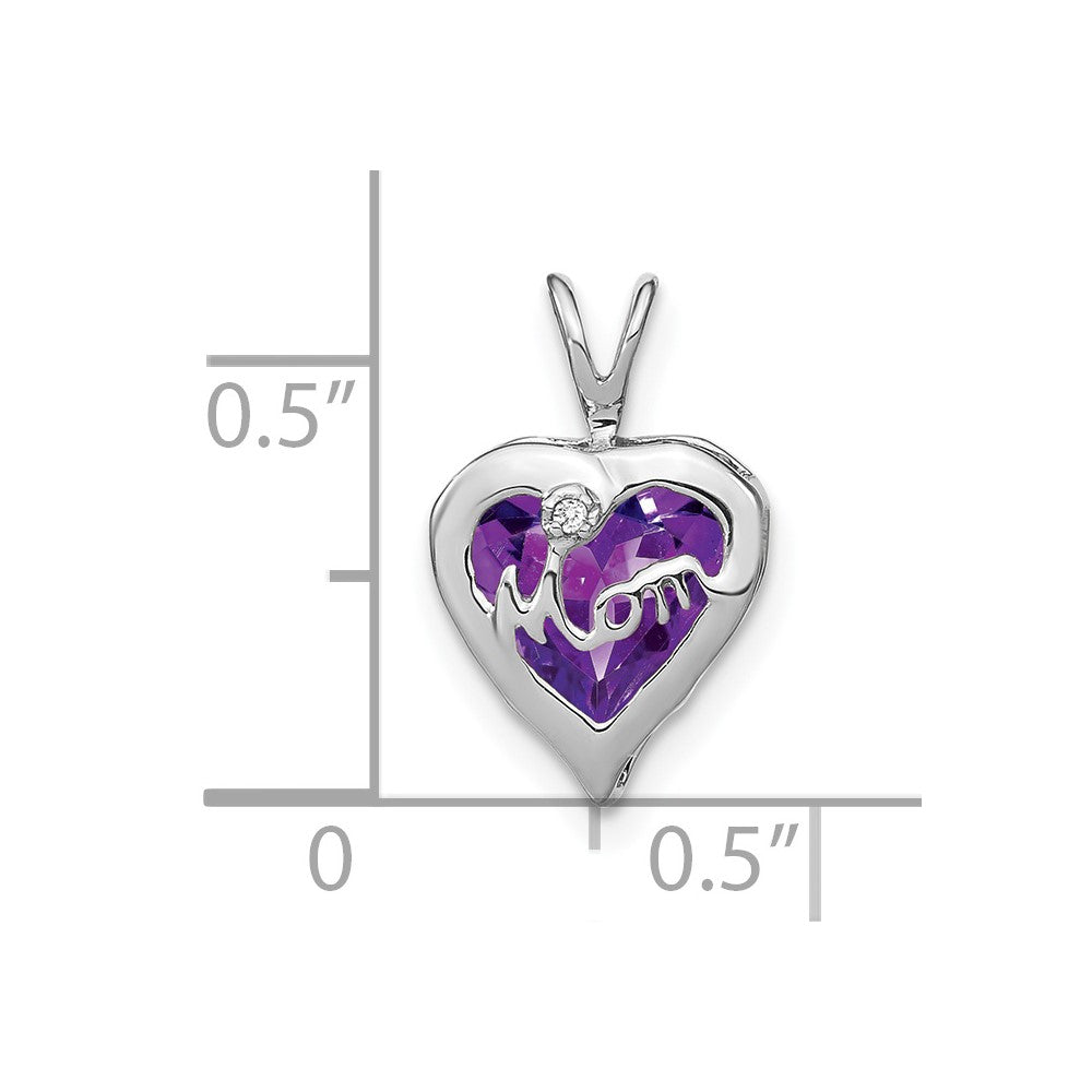 14k White Gold Amethyst and Diamond MOM Heart Pendant (0.75 grams)