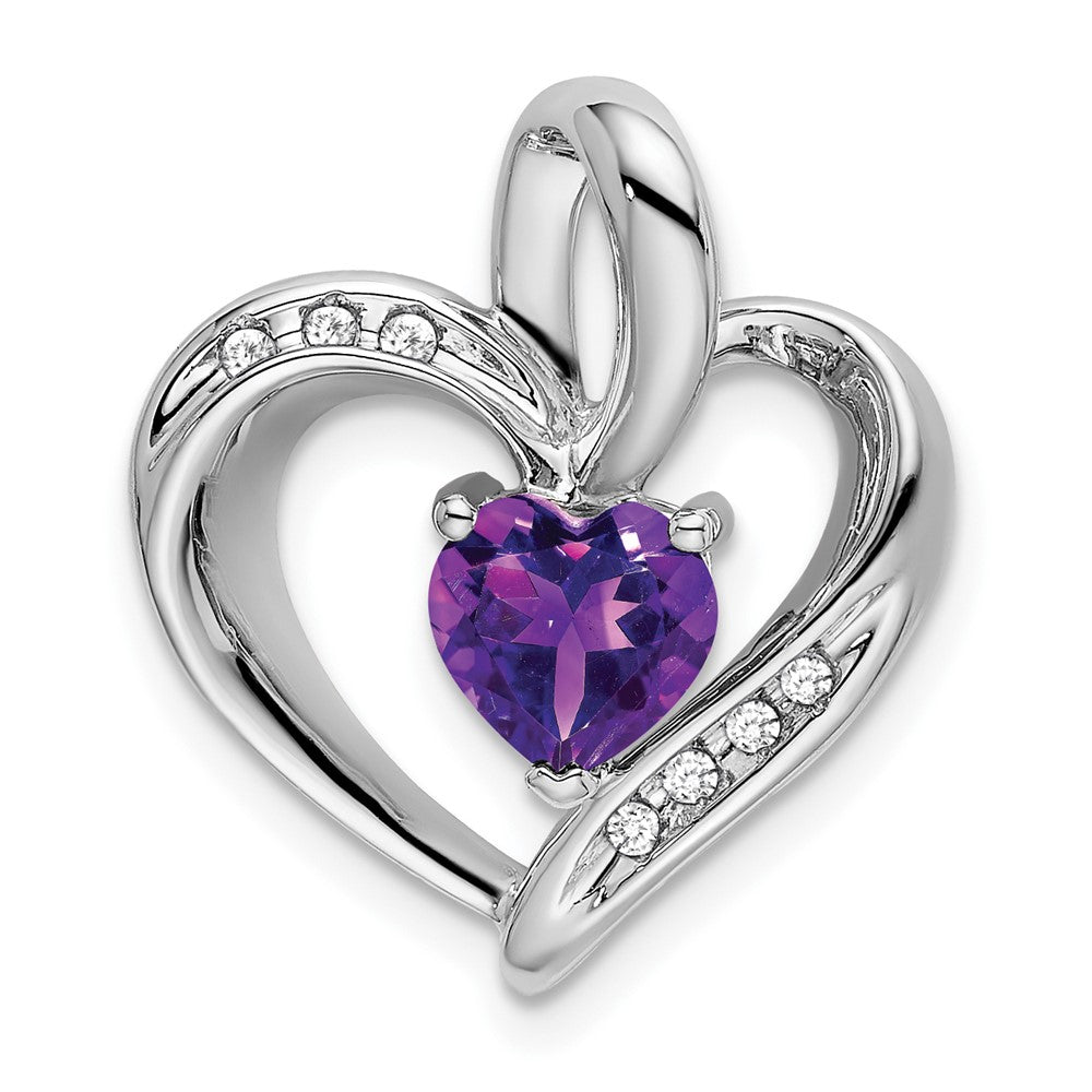 14k White Gold Amethyst and Diamond Heart Pendant (1.95 grams)