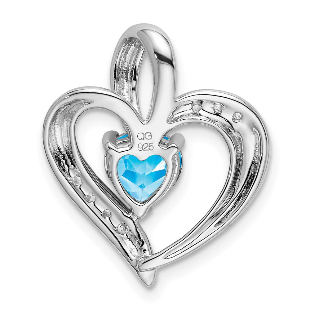 14k White Gold Blue Topaz and Diamond Heart Pendant (1.95 grams)