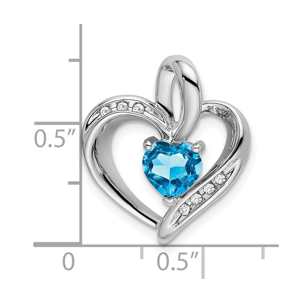 14k White Gold Blue Topaz and Diamond Heart Pendant (1.95 grams)