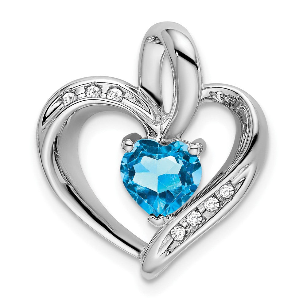 14k White Gold Blue Topaz and Diamond Heart Pendant (1.95 grams)