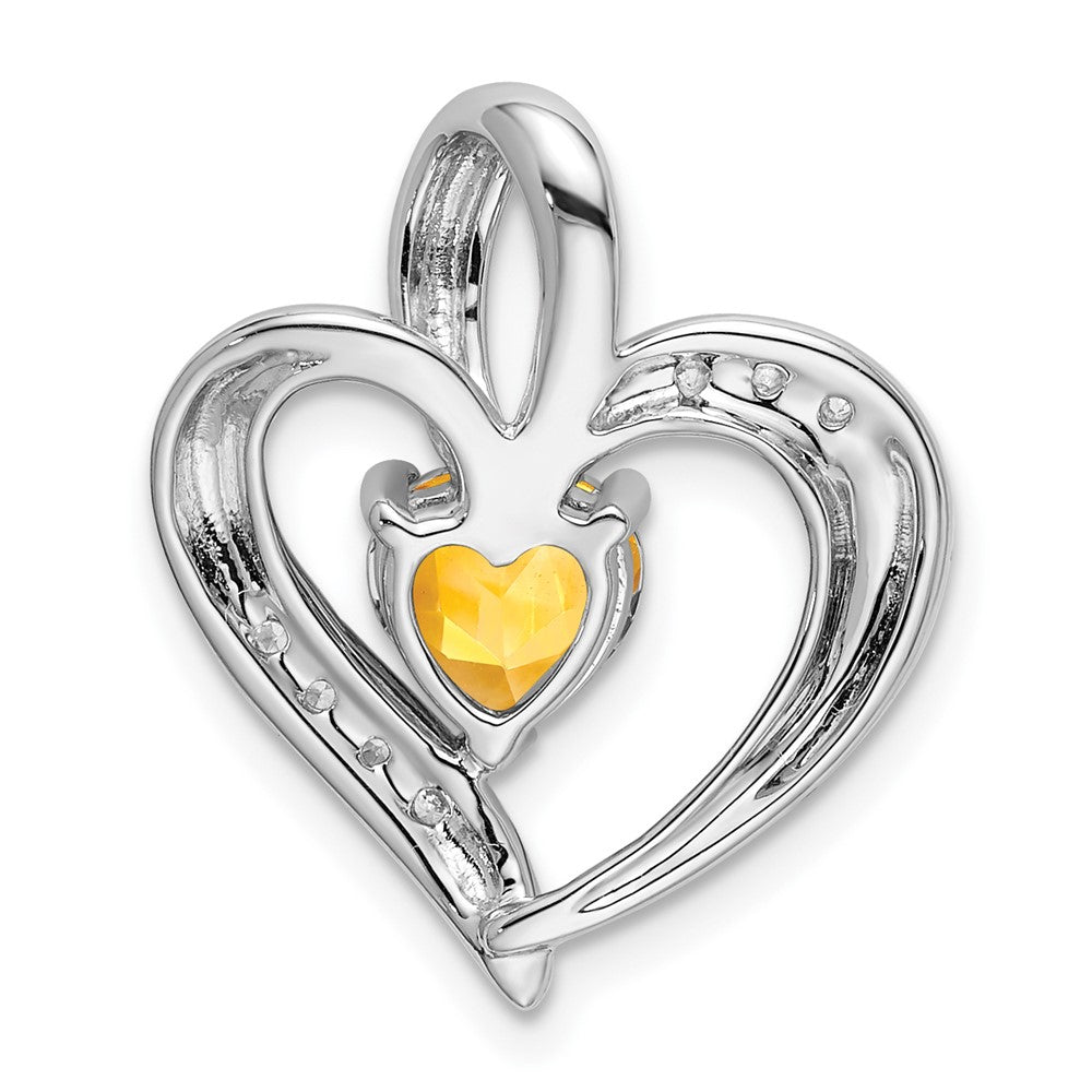 14k White Gold Citrine and Diamond Heart Pendant (1.95 grams)