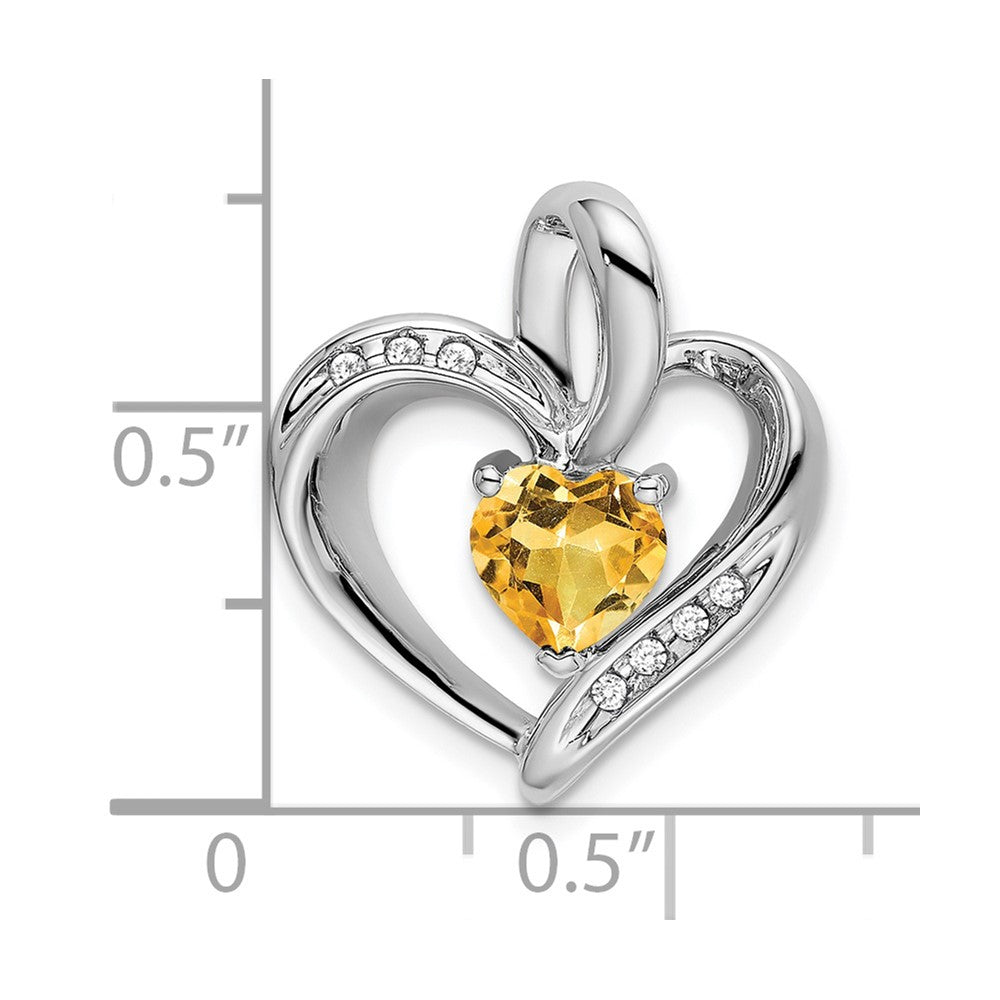 14k White Gold Citrine and Diamond Heart Pendant (1.95 grams)