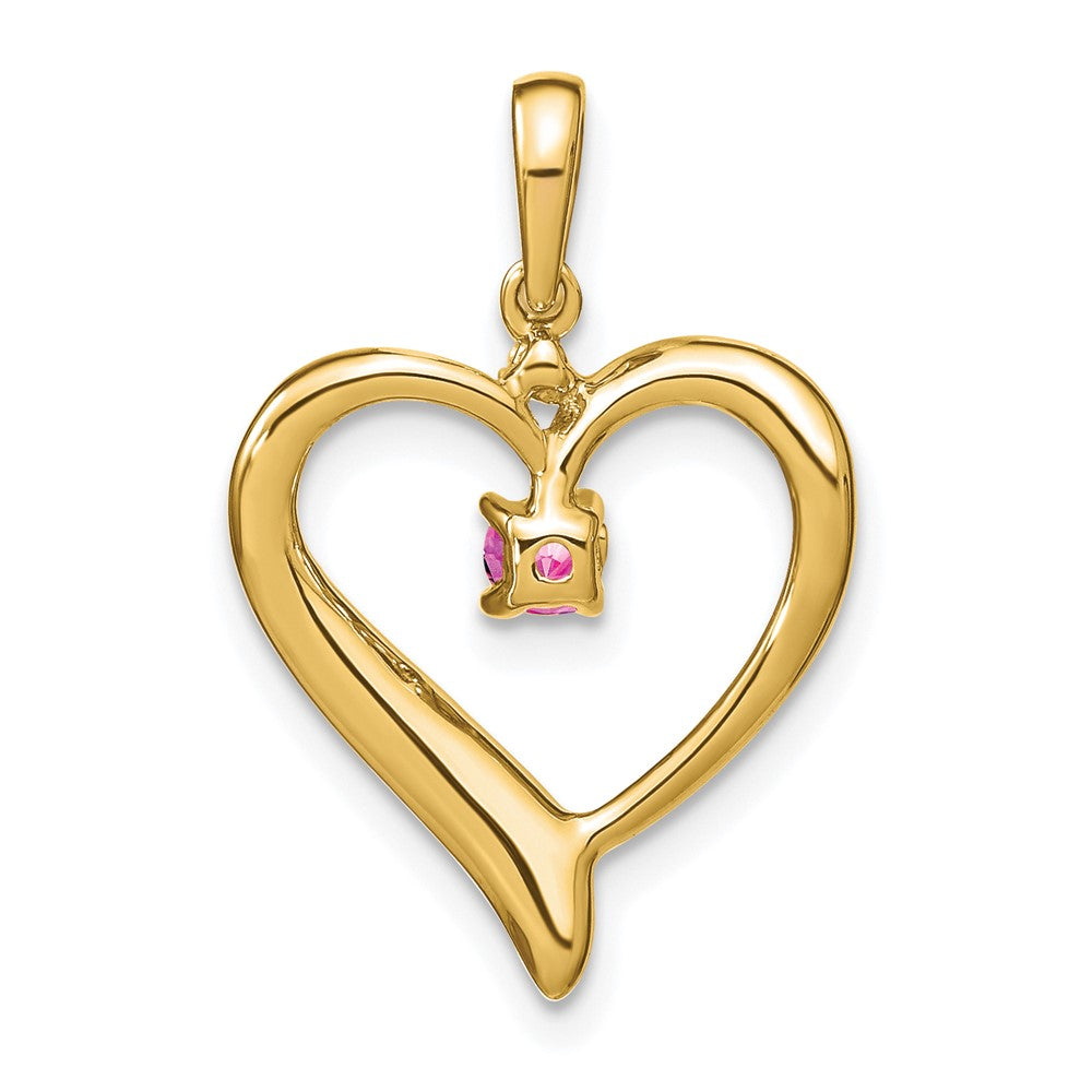14k Created Pink Sapphire and Diamond Heart Pendant (1.75 grams)