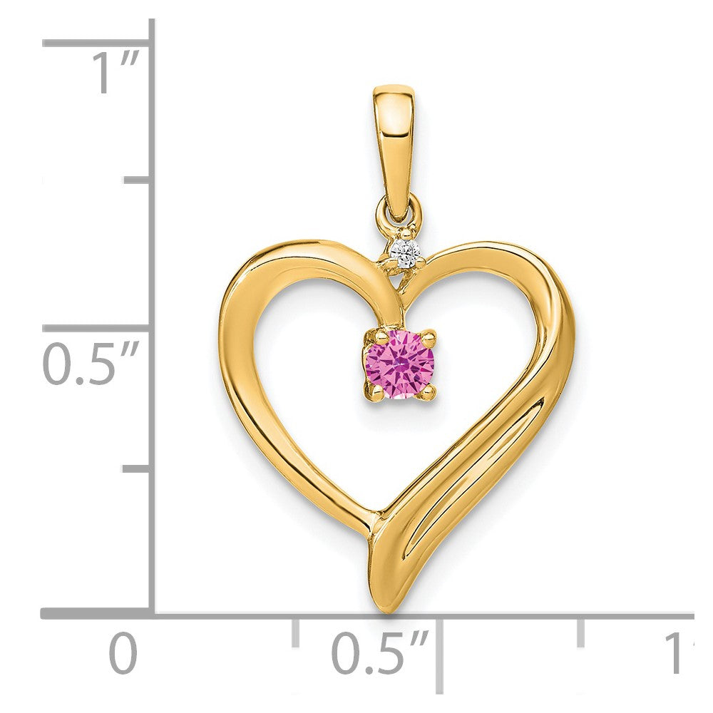 14k Created Pink Sapphire and Diamond Heart Pendant (1.75 grams)