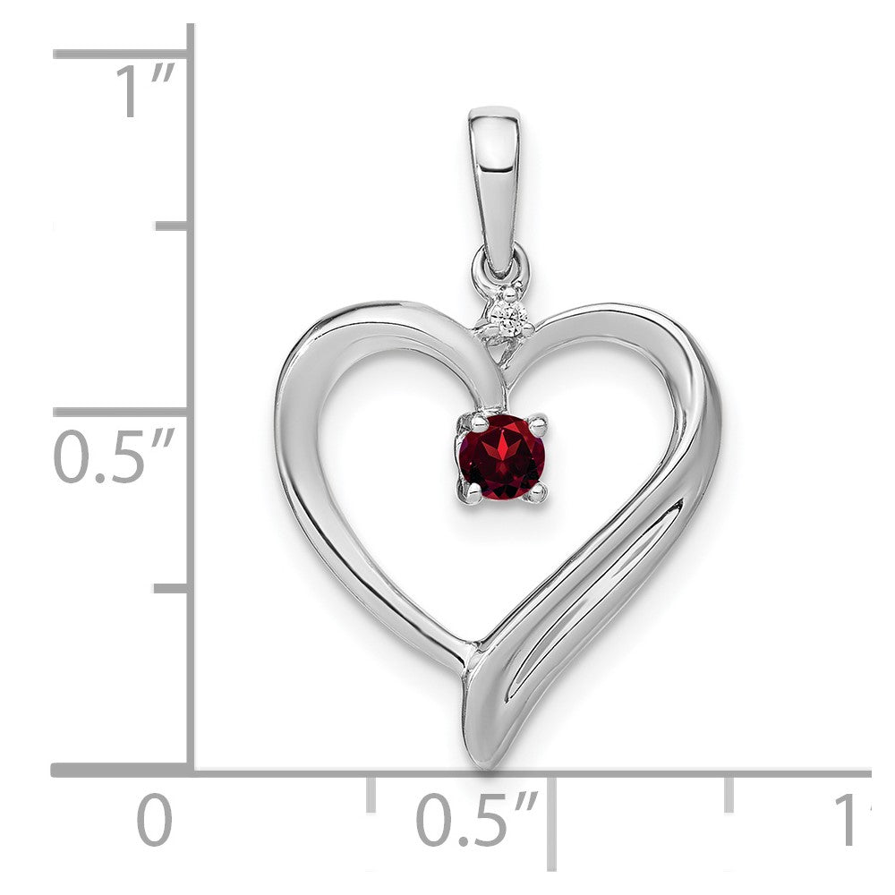 14k White Gold Garnet and Diamond Heart Pendant (1.75 grams)