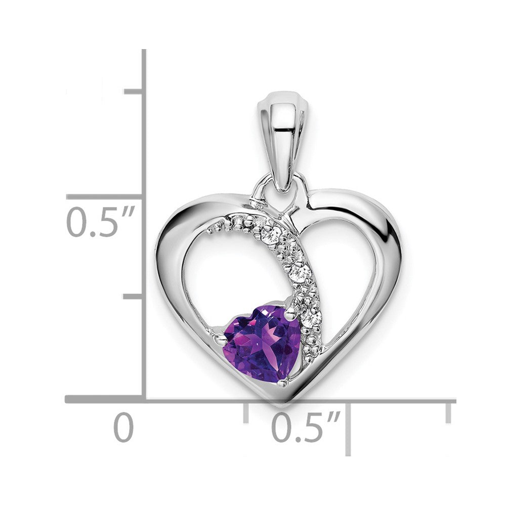 14k White Gold Amethyst and Diamond Heart Pendant (1.7 grams)