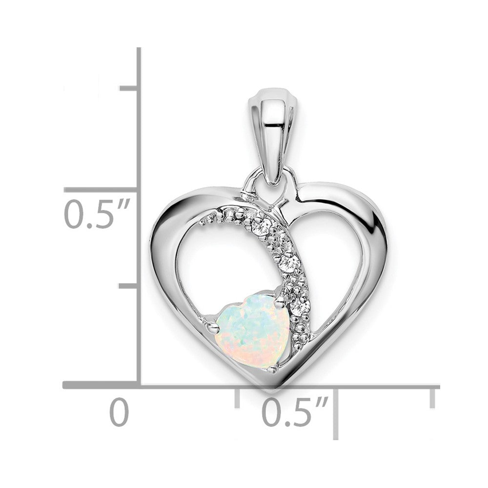 14k White Gold Created Opal and Diamond Heart Pendant (1.7 grams)