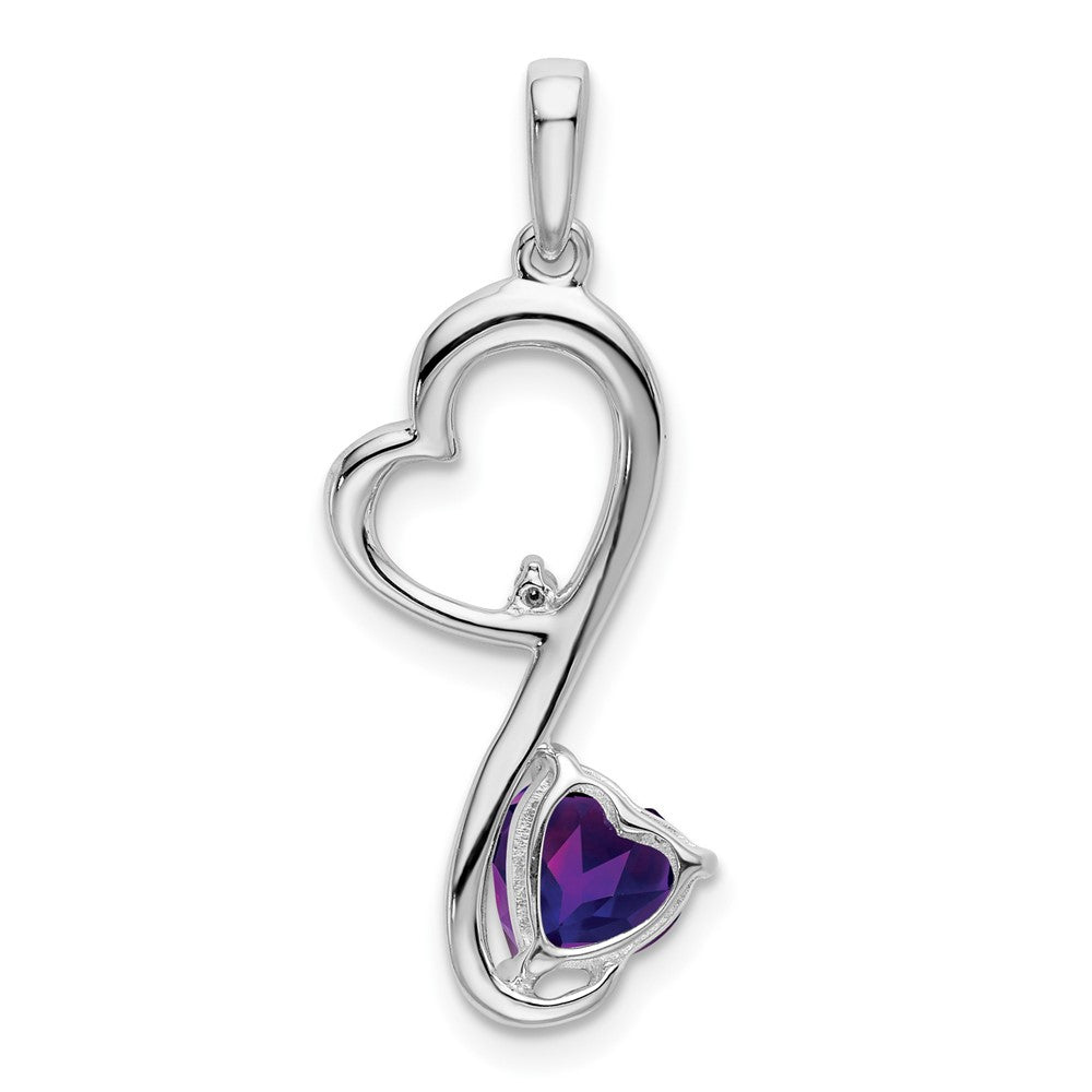 14k White Gold Amethyst and Diamond Heart Pendant (1.35 grams)
