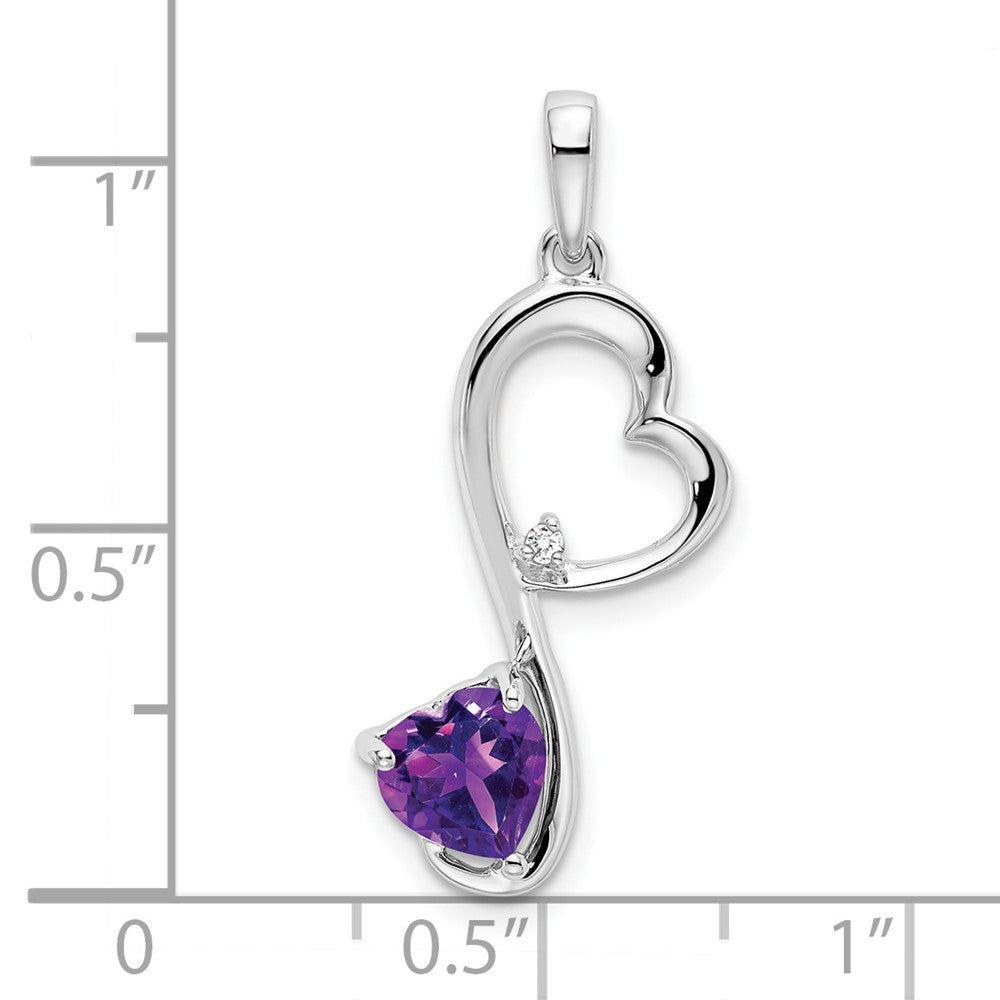 14k White Gold Amethyst and Diamond Heart Pendant (1.35 grams)
