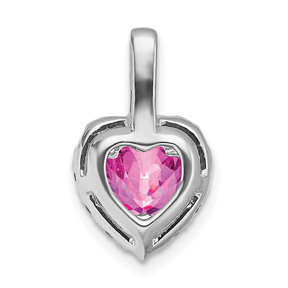 14k White Gold Creat. Pink Sapphire/White Topaz Halo Heart Pendant (1.35 grams)