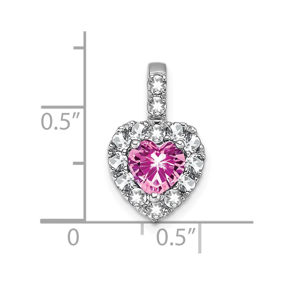 14k White Gold Creat. Pink Sapphire/White Topaz Halo Heart Pendant (1.35 grams)