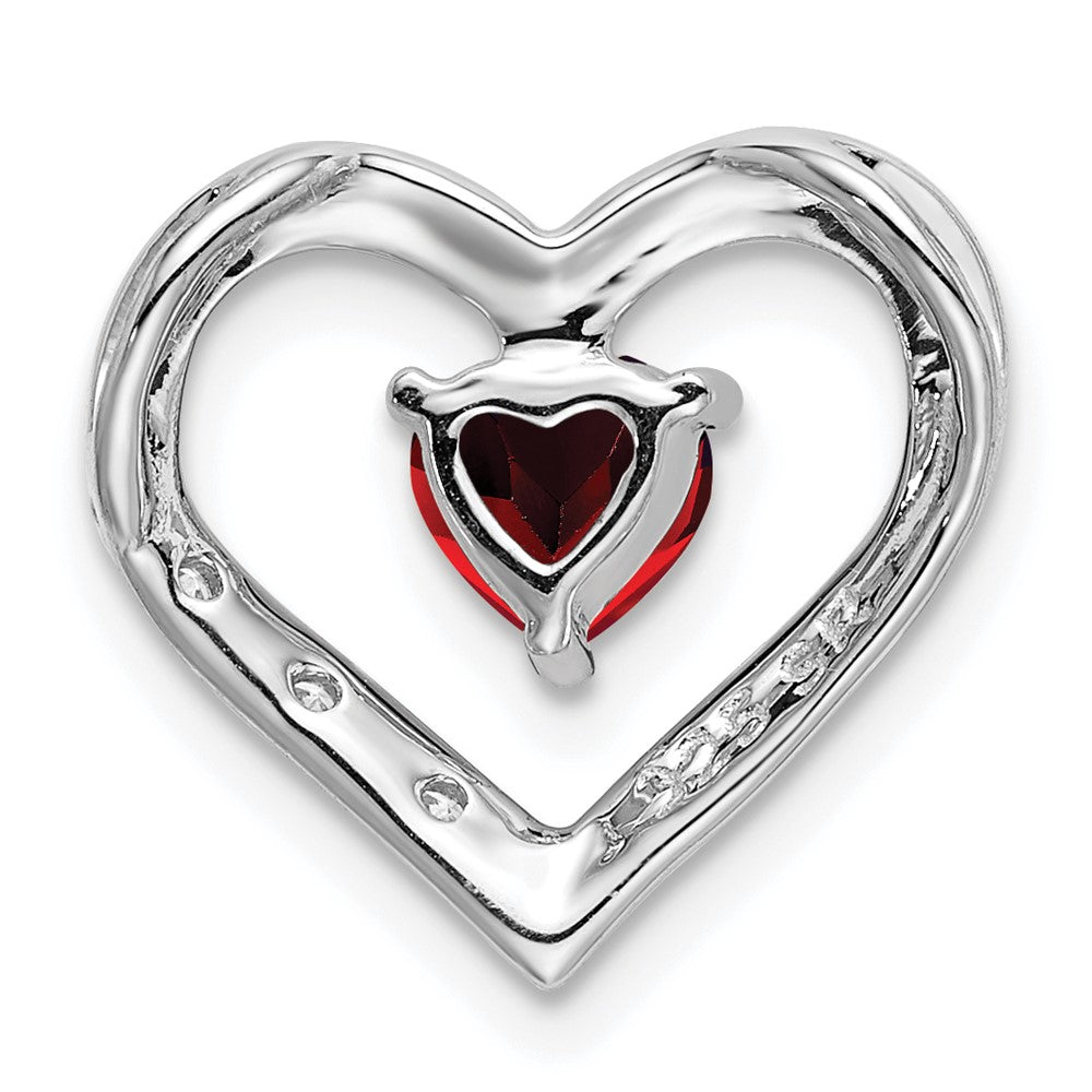 14k White Gold Garnet and Diamond Heart Pendant (1.35 grams)
