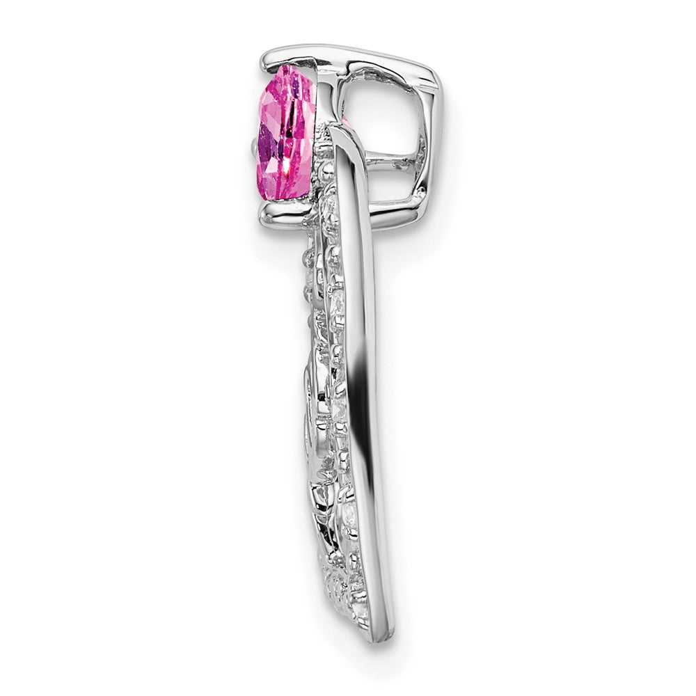 14k White Gold Created Pink Sapphire/Diamond MOM Heart Pendant (1.4 grams)