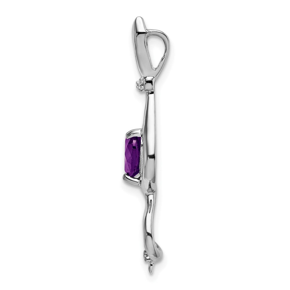 14k White Gold Amethyst and Diamond Cat Pendant (1.65 grams)