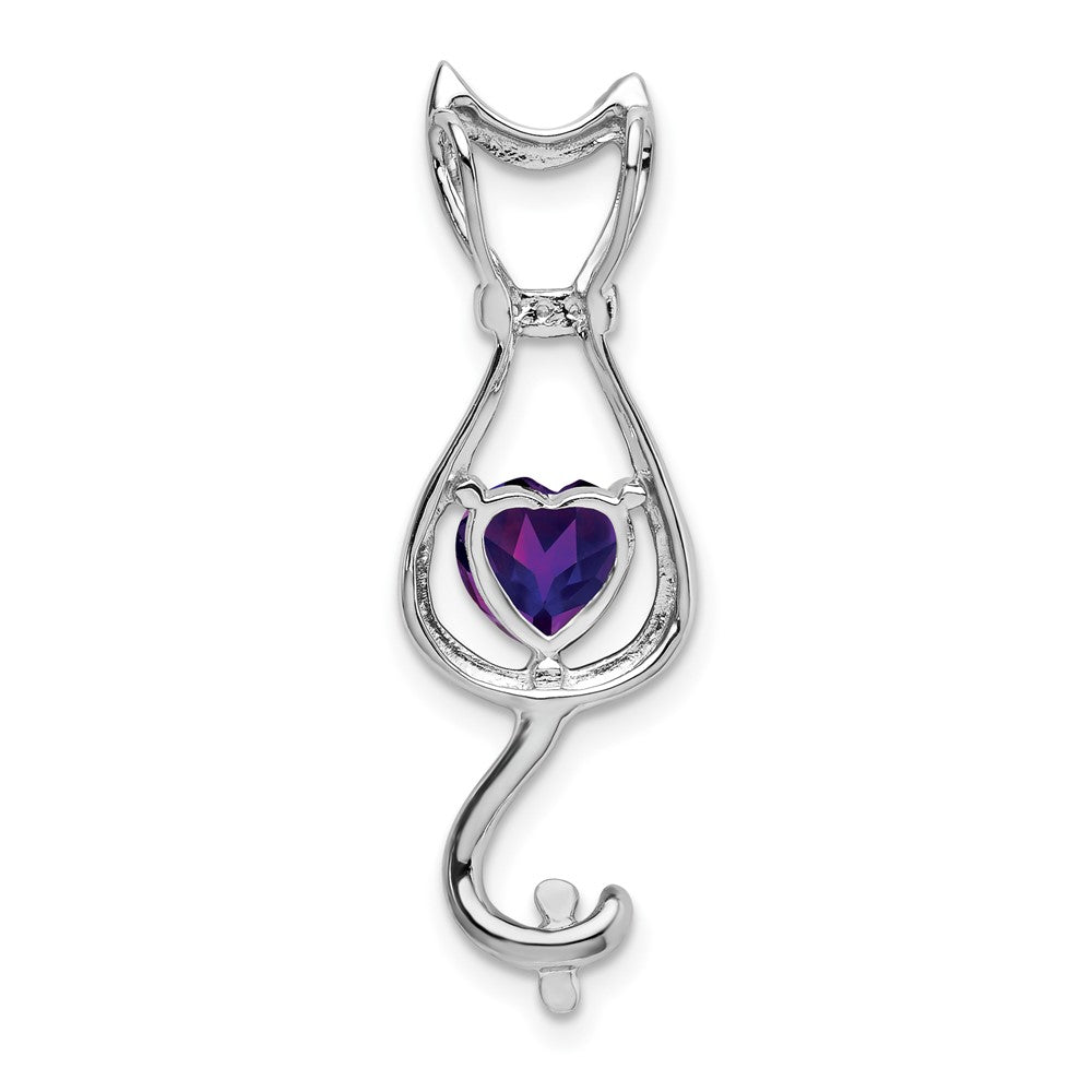 14k White Gold Amethyst and Diamond Cat Pendant (1.65 grams)