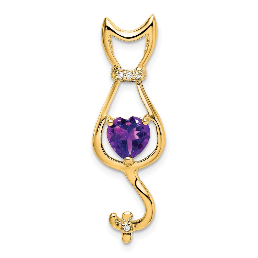 14k Amethyst and Diamond Cat Pendant (1.65 grams)