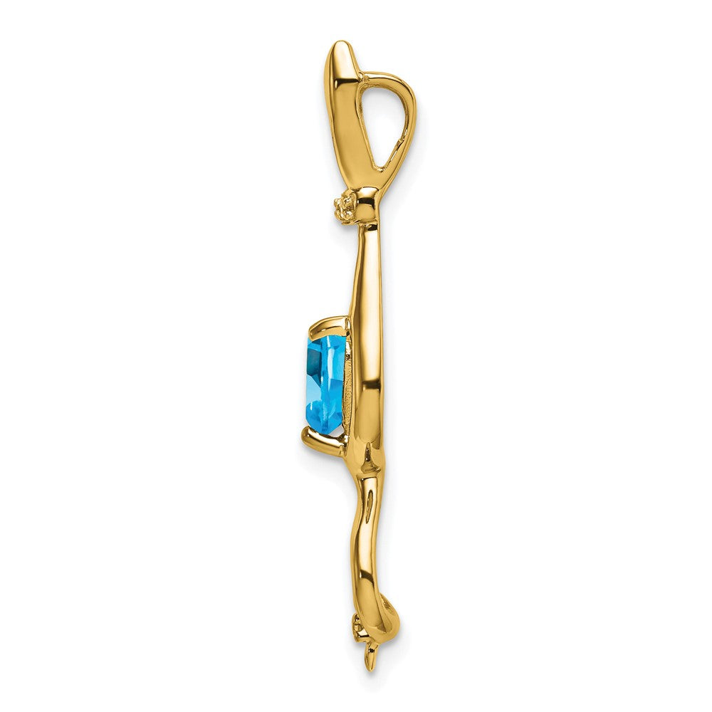 14k Blue Topaz and Diamond Cat Pendant (1.65 grams)