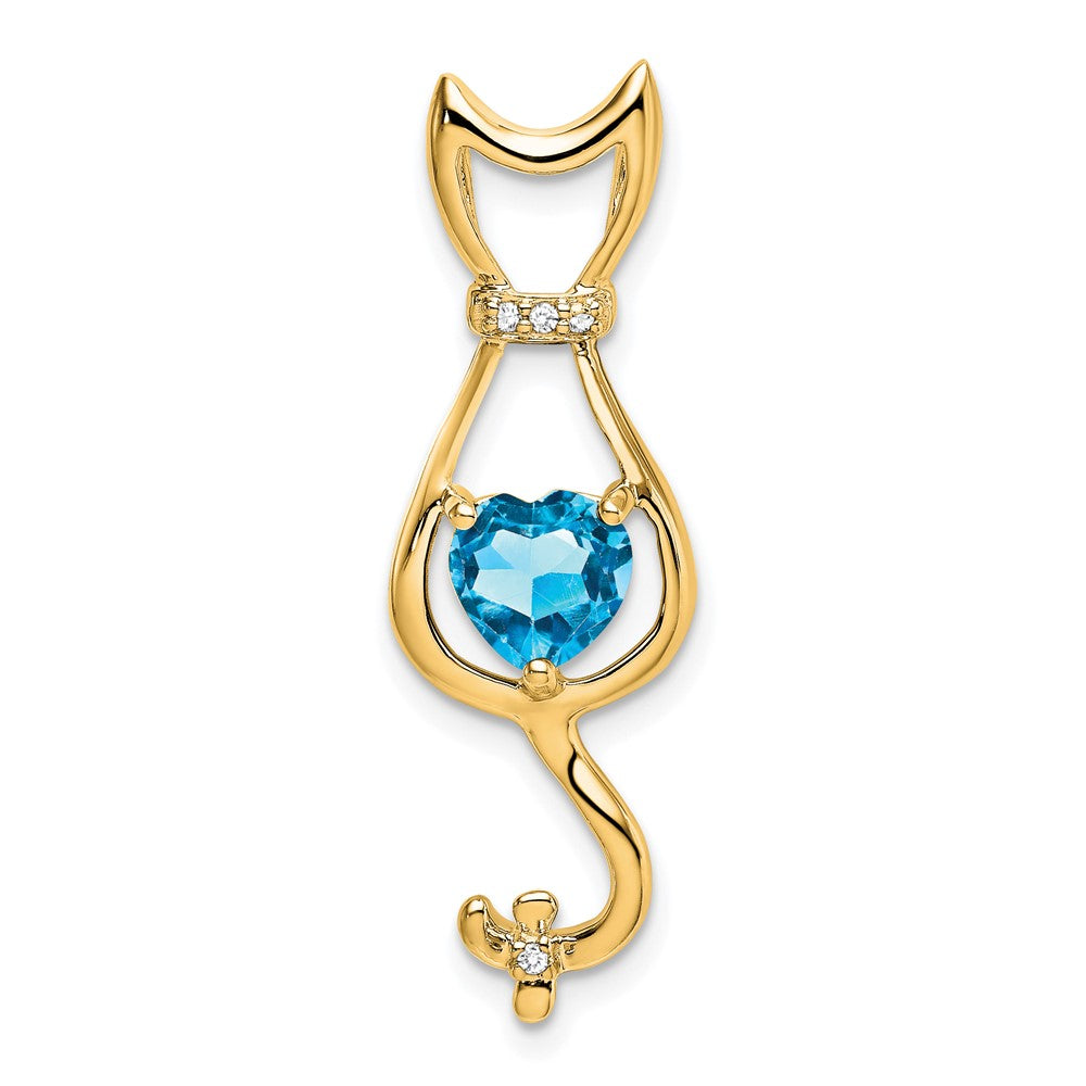 14k Blue Topaz and Diamond Cat Pendant (1.65 grams)