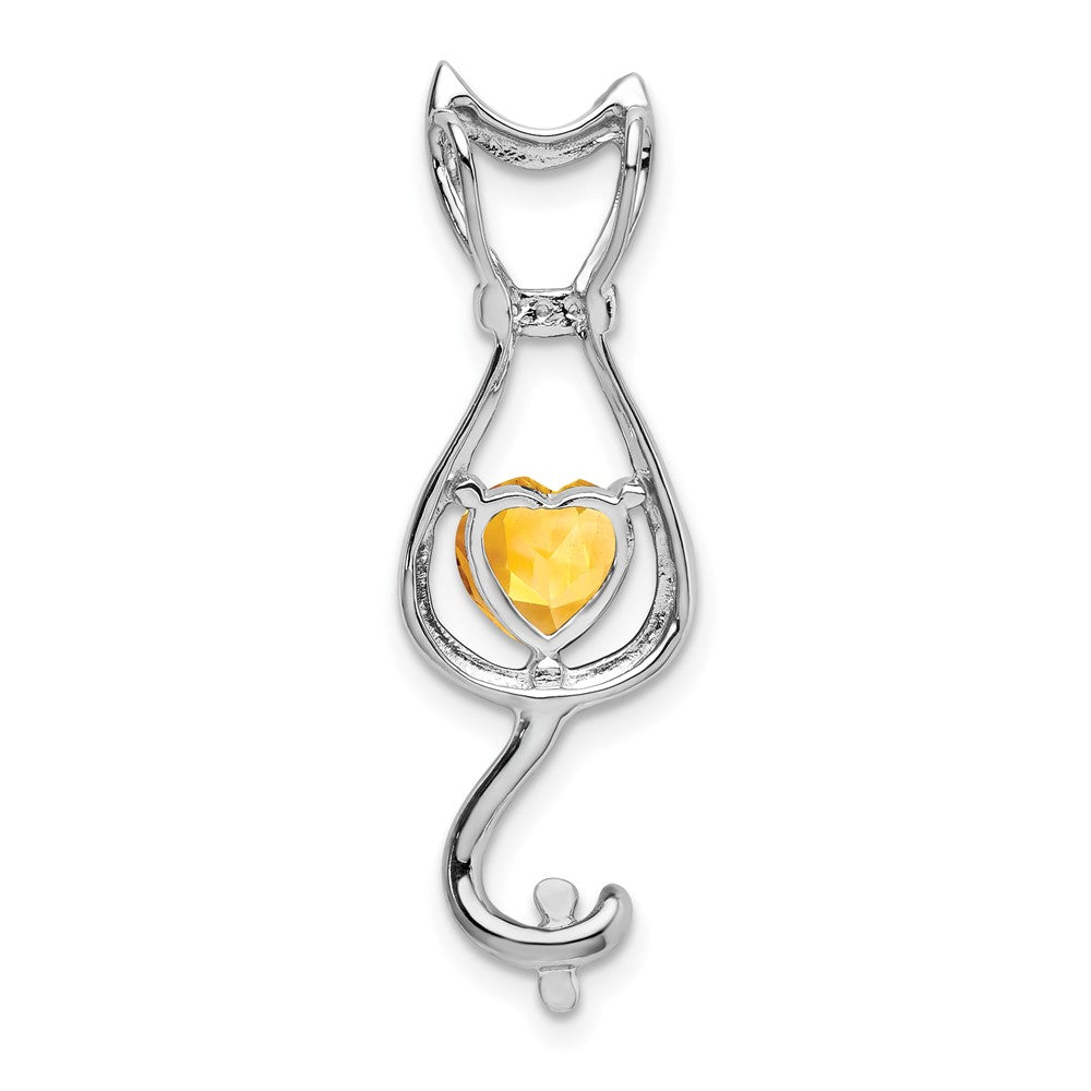 14k White Gold Citrine and Diamond Cat Pendant (1.65 grams)