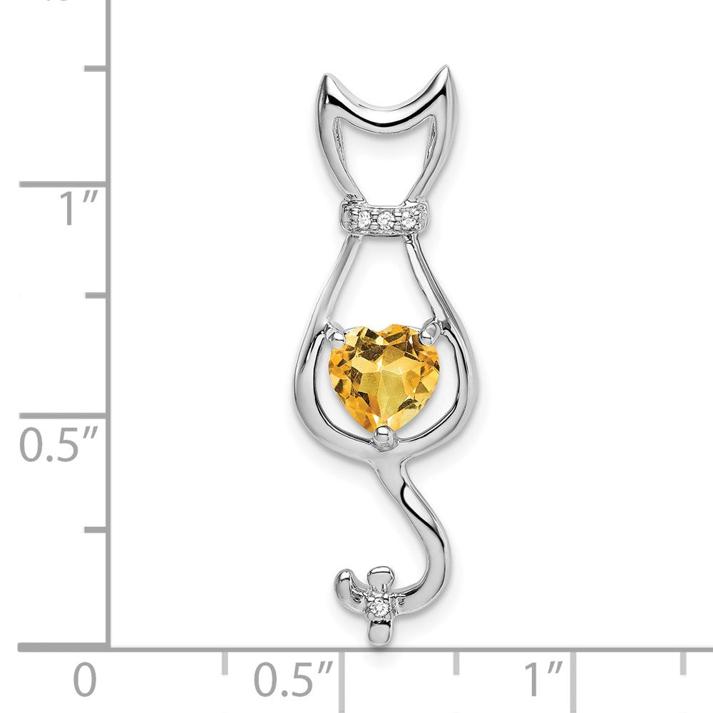 14k White Gold Citrine and Diamond Cat Pendant (1.65 grams)