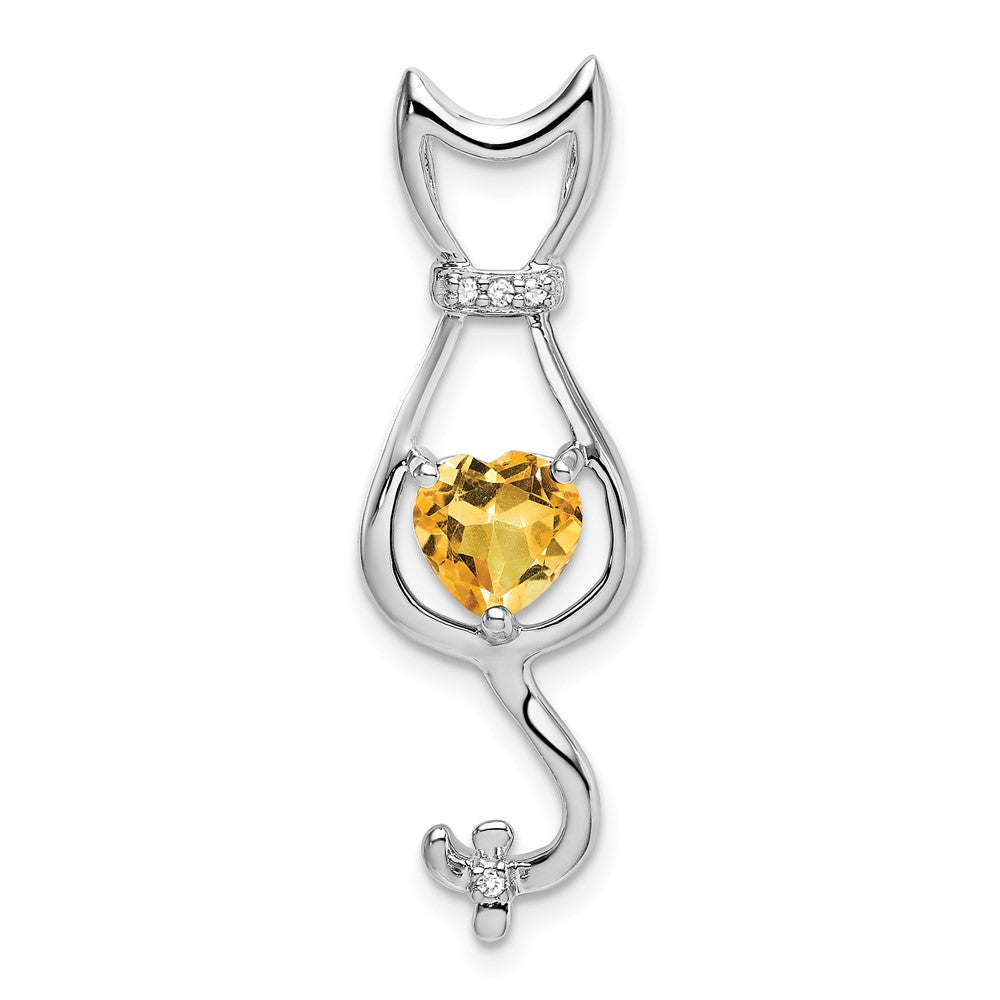 14k White Gold Citrine and Diamond Cat Pendant (1.65 grams)