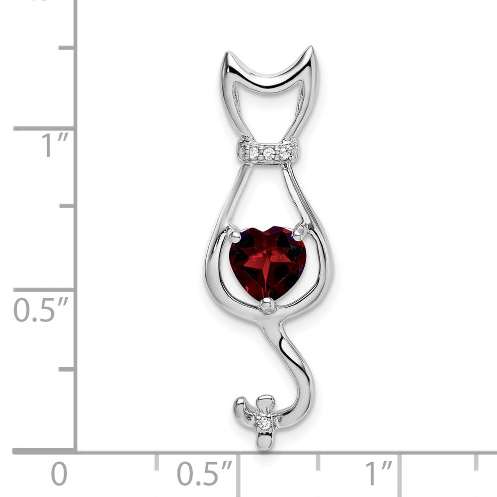 14k White Gold Garnet and Diamond Cat Pendant (1.65 grams)