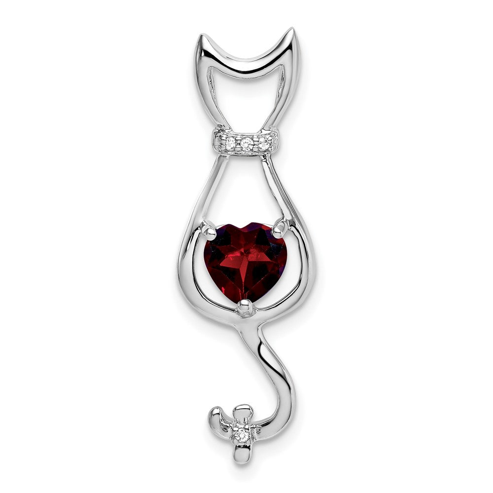 14k White Gold Garnet and Diamond Cat Pendant (1.65 grams)