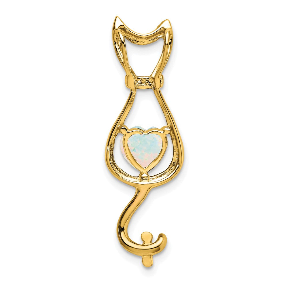 14k Created Opal and Diamond Cat Pendant (1.65 grams)