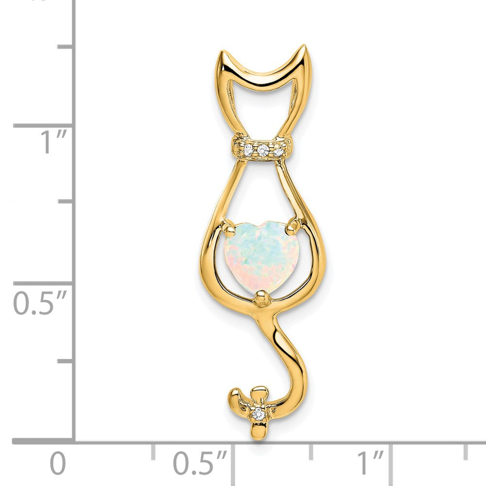14k Created Opal and Diamond Cat Pendant (1.65 grams)