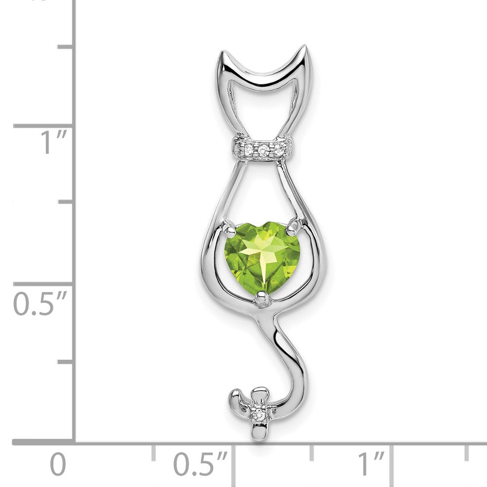 14k White Gold Peridot and Diamond Cat Pendant (1.65 grams)