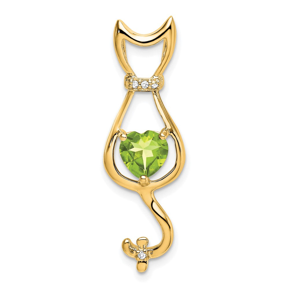 14k Peridot and Diamond Cat Pendant (1.65 grams)